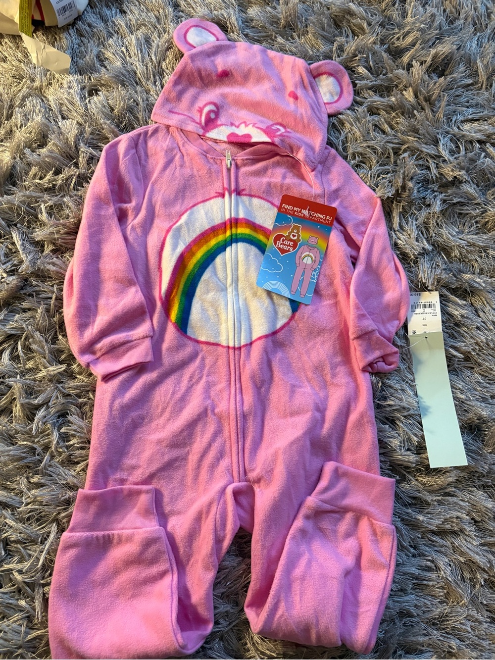 Care Bears Pink Hooded One-Piece pj girls 3T new
